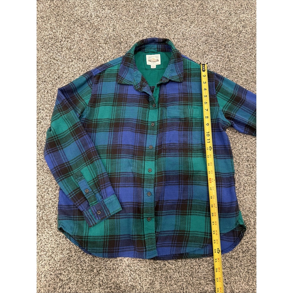 American Eagle Blue Green Plaid Flannel Button Down Shirt Womens Small 3671 - Picture 4 of 7